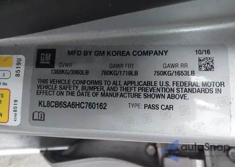 2017 Chevrolet Spark Ls Cvt из США, поврежденный, VIN KL8CB6SA6HC760162